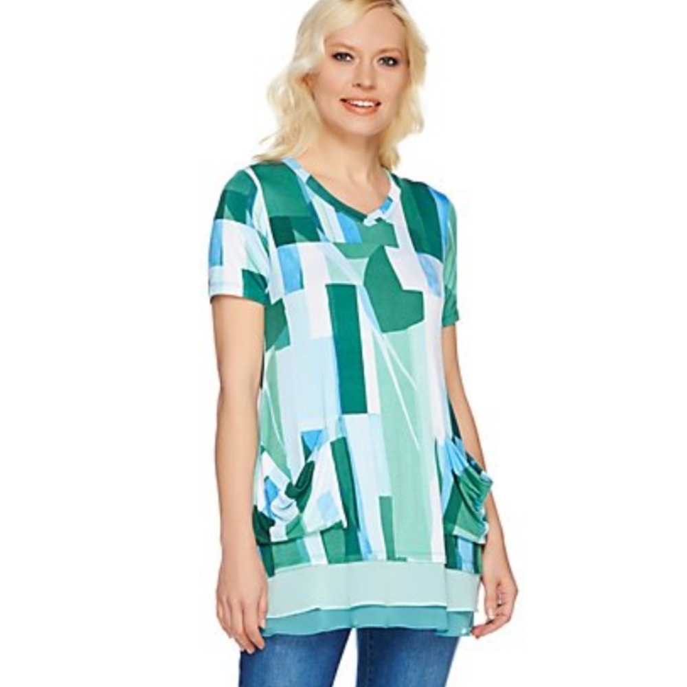 LOGO by Lori Goldstein Women's Short Sleeve Top Size Small